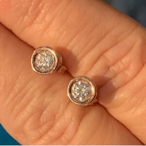 Moissenite Rose Gold Bezel Stud Earrings NWT .6 CTTW